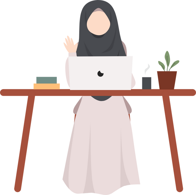 Muslim Woman Working on Laptop